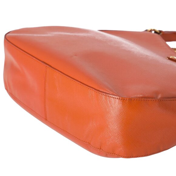 PRADA Triangle Logo Shoulder Bag Hobo Orange Saffiano Leather - Picture 7 of 10